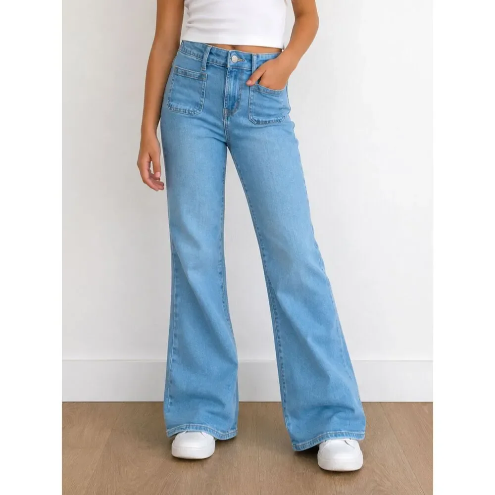 GAP Kids '70s Flare High Rise Jeans Girls Size 12 Blue Stretch Denim Retro